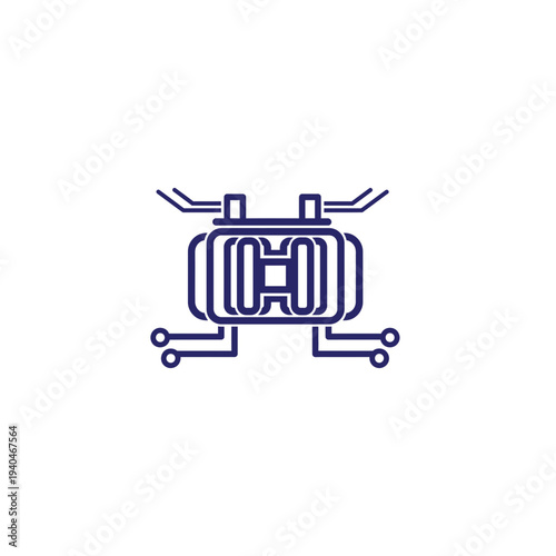 A blue line drawing of a drone with propellers and wires