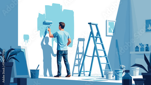 Contemporary home renovation scene in modern flat art style