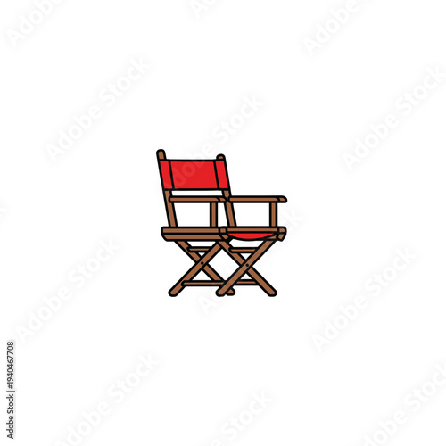 A directors chair with a red canvas seat and backrest