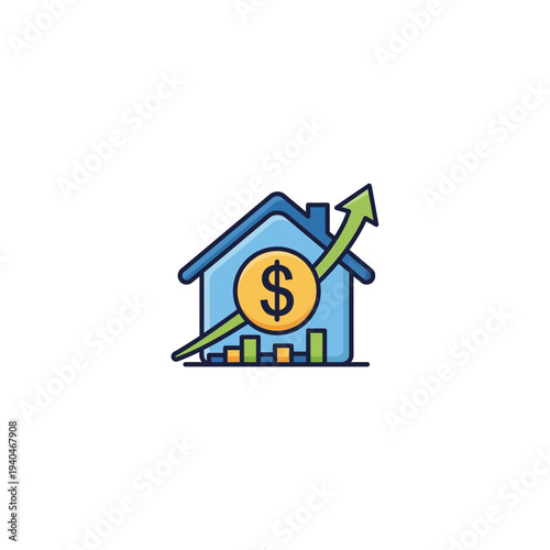 A blue house icon with a dollar sign and green arrow