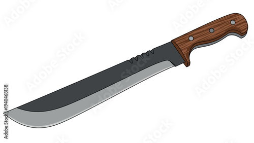 Hand-drawn machete with wooden handle illustration on white background