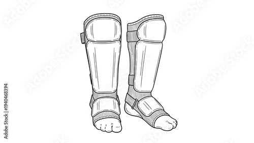 Protective leg guards in monochrome sketch style for martial arts enthusiasts