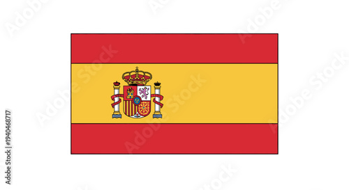 Spanish national flag with emblem on red and yellow stripes
