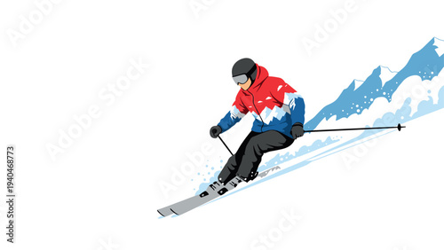 Dynamic winter sports scene featuring skier in action on snowy mountain slope
