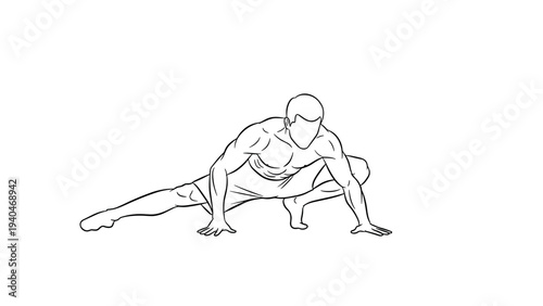 Dynamic stretching pose in minimalist line art style for fitness enthusiasts