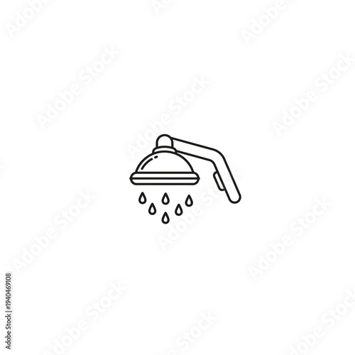 Outline Shower Head Icon with Water Droplets for Bathroom