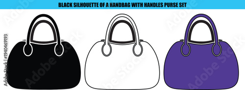 Black and white and purple handbags with handles purse