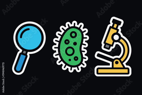 Colorful microbiology concepts with magnifying glass and microscope