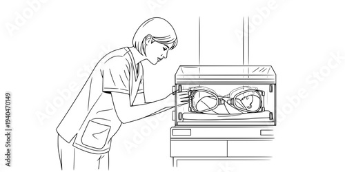 NICU Nurse Caring for Infant in Incubator Silhouette