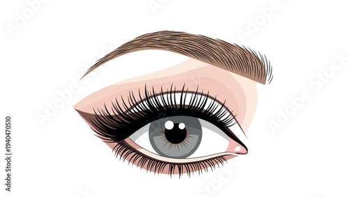 Realistic eye design with bold eyebrow and lush eyelashes