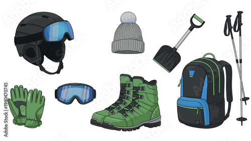 Essential winter sports gear: helmet, boots, gloves, backpack, and more