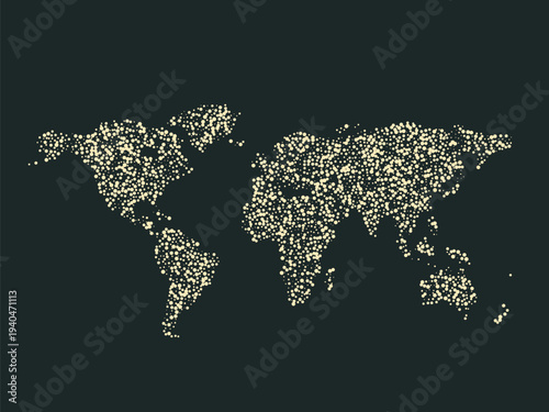 World map design in halftone dots style