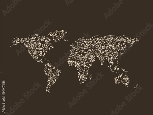 World map design in halftone dots style