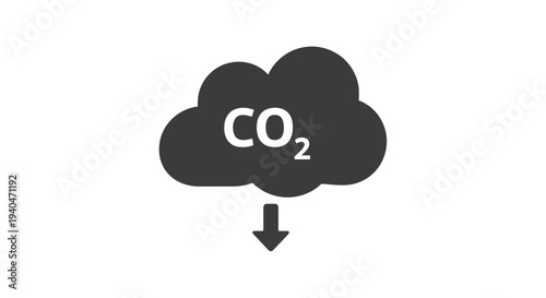 CO2 Cloud Icon with Downward Arrow.