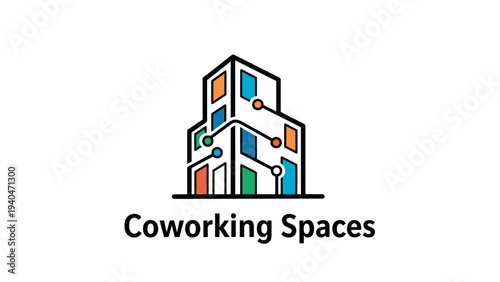 Modern coworking spaces design with geometric office building outline