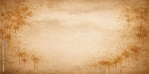 A vintage stained parchment background with an aged brown grunge texture and a blank antique sepia pattern for a retro page design