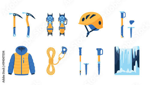 Essential climbing gear icons for adventure enthusiasts and outdoor activities
