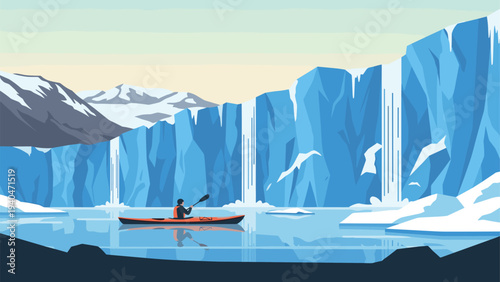 Adventure kayaking in glacier lagoon with breathtaking ice formations