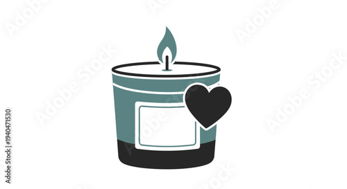 Candle with Heart Symbol Burning Flame.