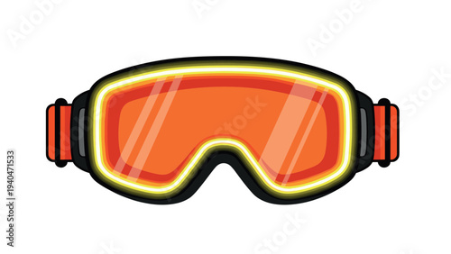 Bright snowboard goggles with neon trim on white background