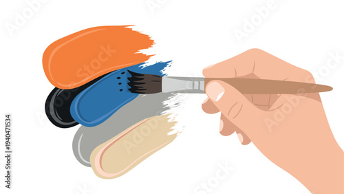 Hand painting colorful brush strokes with a paintbrush on white background