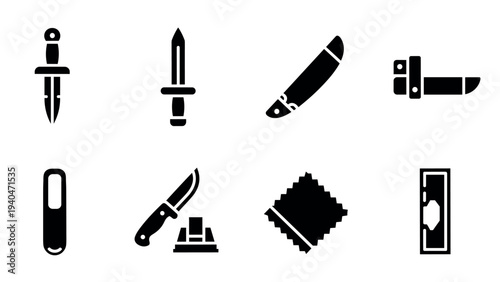 Knife collection in minimalistic silhouette design for kitchen and outdoor use