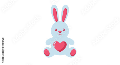 Cute Blue Bunny Holding Pink Heart Toy.