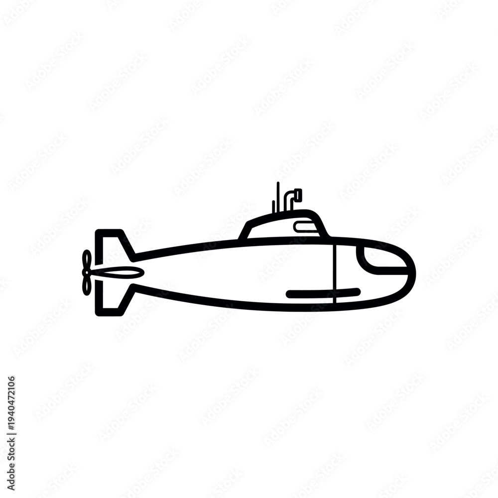 Fototapeta premium Simple Line Drawing of a Submarine.