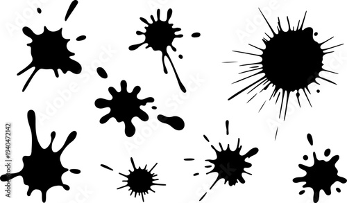 Dynamic Ink Splash and Paint Blot Silhouette Icons for Creative Art Projects and Grunge Brand Identity