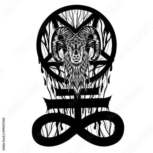 Dark Gothic Baphomet Ram Pentagram Occult Symbol Illustration