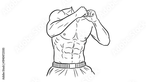 Minimalist line art of muscular torso in boxing stance