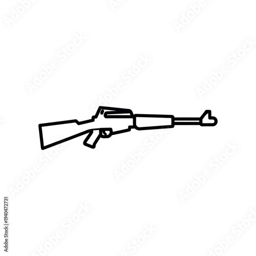 Simple Black Line Drawing of Rifle Gun.