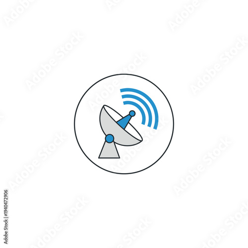 Satellite Dish Receiving Signal Icon Illustration.