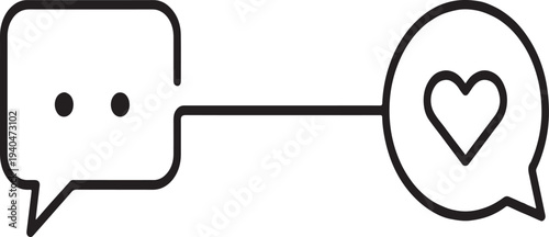 Social support and emotional communication concept thin outline icon. Minimalist line symbol chat bubbles and heart shape. Vector isolated pictogram for web and app 