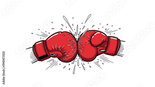 Dynamic red boxing gloves clash with energy burst in classic comic style