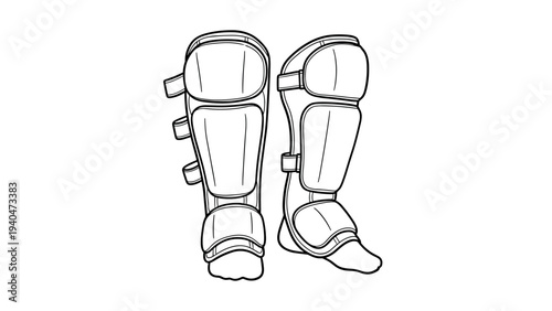 Protective gear in linear design: shin guards with straps