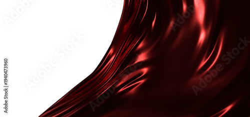 Abstract satin drapery with a wave pattern. Shiny, elegant material design. Red cloth texture on white space. Ideal for