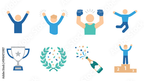 Celebration icons: achievements and success in flat design style
