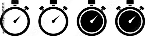 Four stopwatch icons in black and white for timing and speed concepts