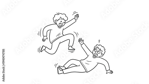 Dynamic duo in action: playful cartoon characters in motion