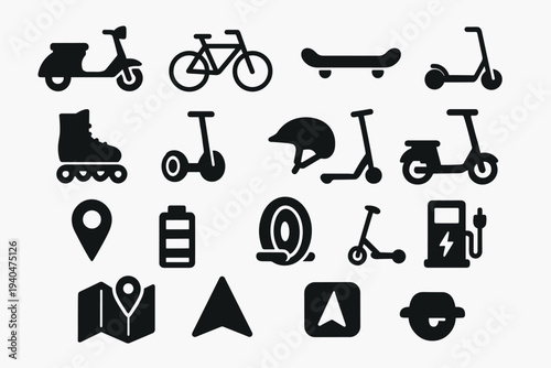 Transport and navigation icons set for modern urban mobility