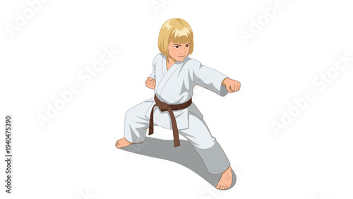 Young martial artist in karate gi posing for practice