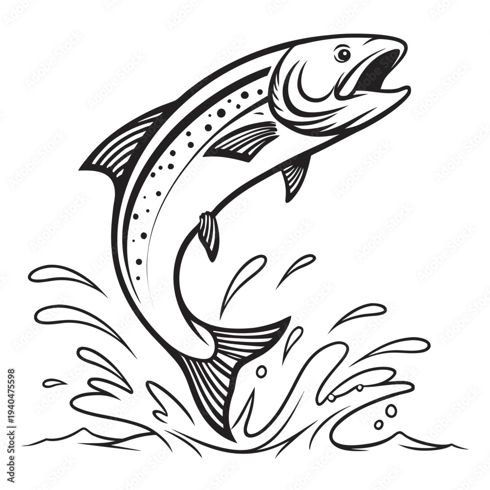 Obraz premium Dramatic salmon jumping out of water in dynamic motion