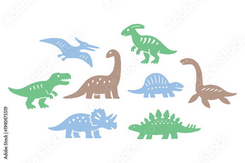 Dinosaur set naive flat vector illustration