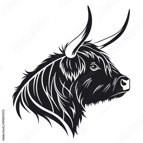 Stunning black and white bull head illustration