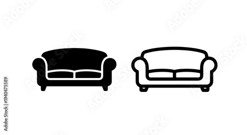 Classic sofa icon, black and white versions