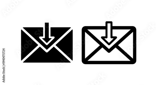 Email envelope icons, solid and outline, with down arrow symbol