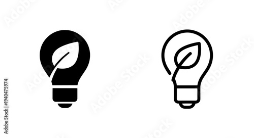 Eco light bulb icon: black silhouette and outline for green energy