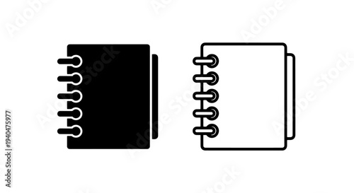 Notebook icon: black silhouette and outline for journaling