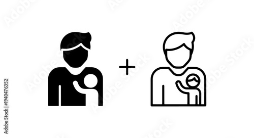 Parent holding child icon, family love and care